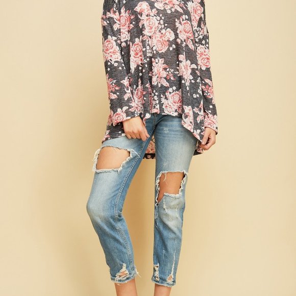 Burnout Floral Print Cold Shoulder Top - Picture 7 of 9